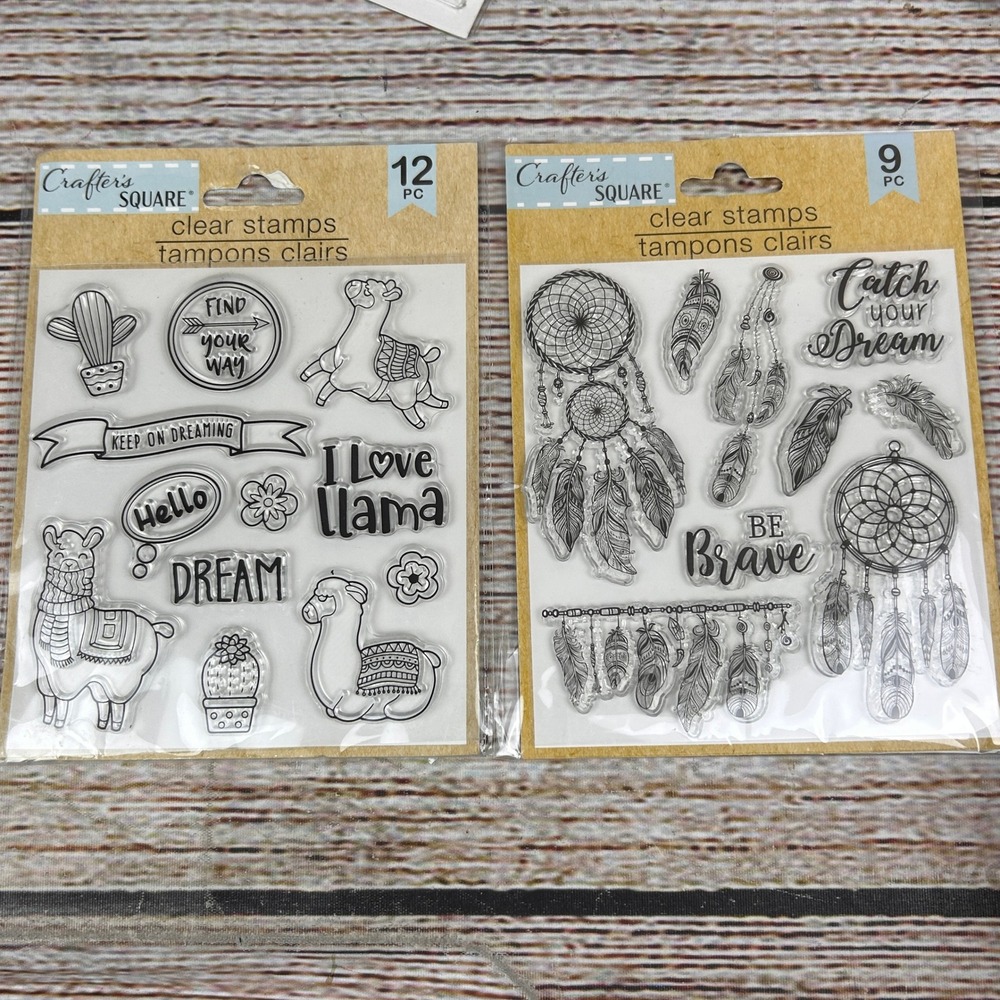 Crafter's Square Clear Stamps Llama Cactus Dreamcatcher Boho 2 Pack 21pc 325468‎